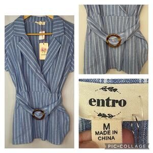 Entro Stripe Wrapped Blouse NWT